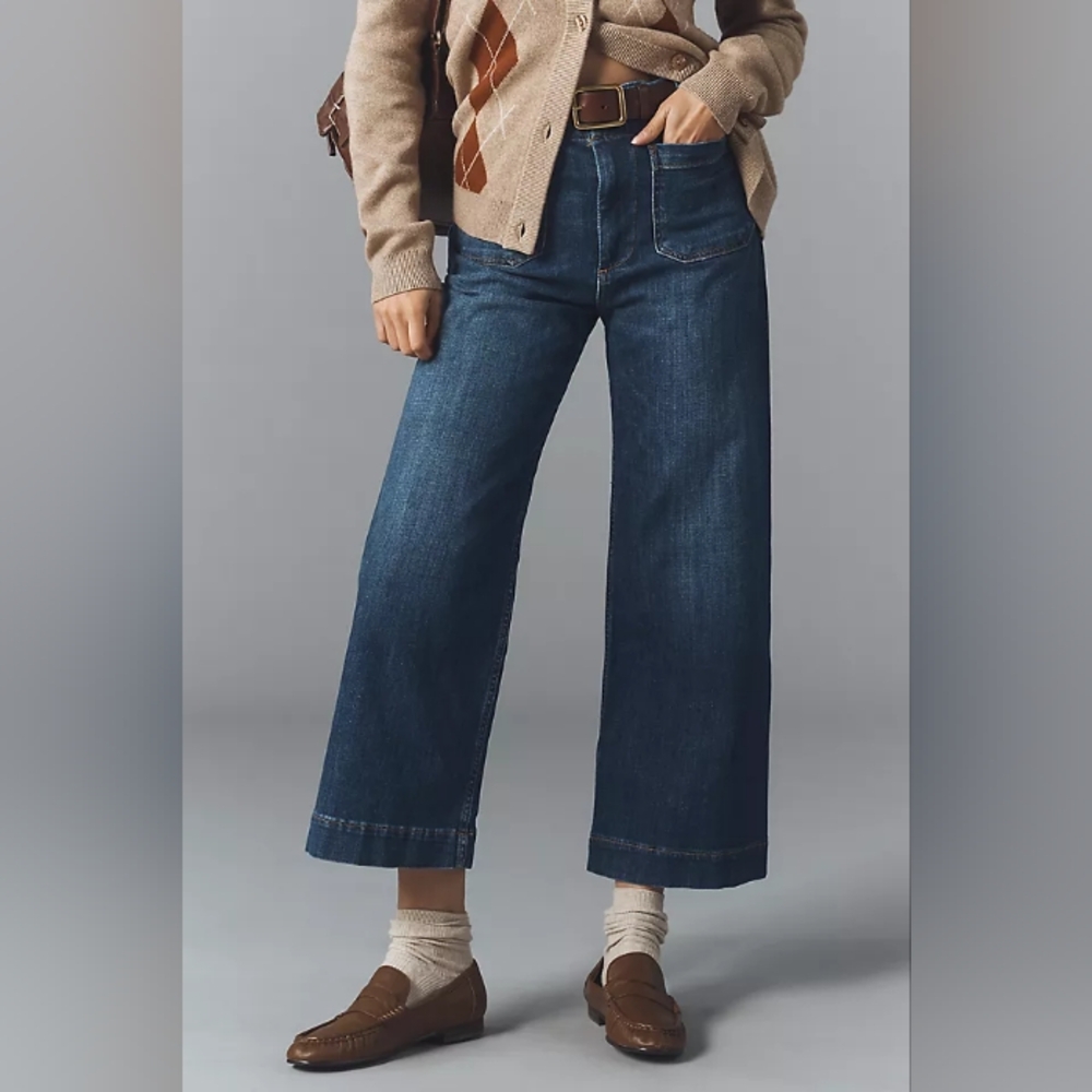 Anthropologie Dark Blue Wide-Leg Denim Jeans (fit approx 32) - Picture 2 of 13